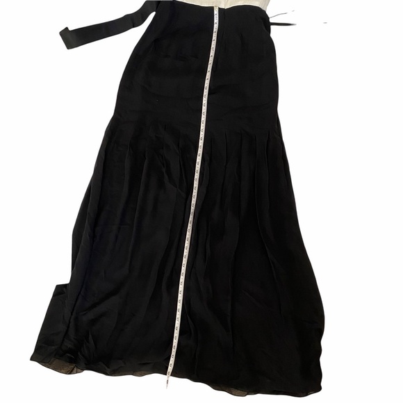 Kay Unger Halter Maxi formal Dress silk Gown Black & (off) White Belted $490 - Picture 6 of 7